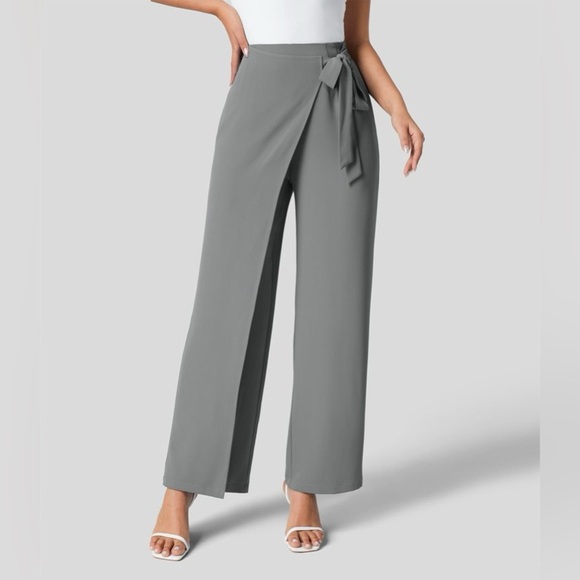 Halara Grey High Waisted Tie Side Invisible Zipper Wide Leg Work Pants|NEW/NWT🩶 - Picture 1 of 6